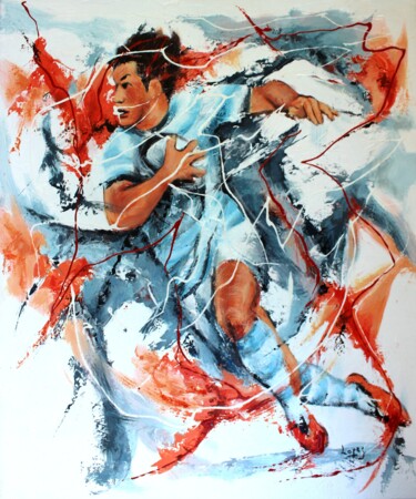 Painting titled "1176 Rugby panache" by Jean-Luc Lopez, Original Artwork, Oil
