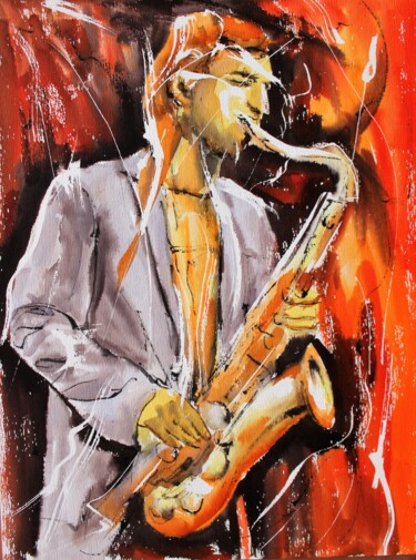 Peinture intitulée "363 Nuit au saxo" par Jean-Luc Lopez, Œuvre d'art originale, Encre