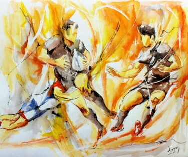 Painting titled "366 Chaleur de rugby" by Jean-Luc Lopez, Original Artwork, Ink
