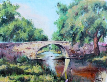 Painting titled "722 Pont de Roubia…" by Jean-Luc Lopez, Original Artwork, Oil Mounted on Wood Stretcher frame