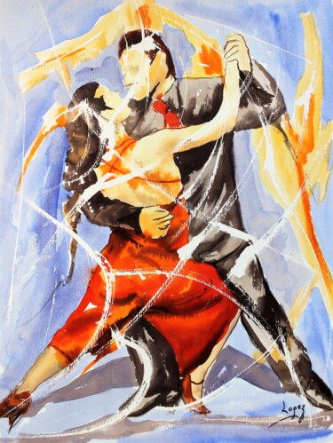 Painting titled "371 couple de tango" by Jean-Luc Lopez, Original Artwork, Ink