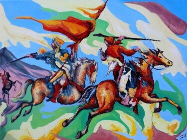 Painting titled "Fantasia Marocaine" by Jean-Luc Lopez, Original Artwork, Acrylic Mounted on Wood Stretcher frame