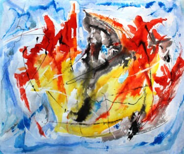 Painting titled "373 Danse au lasso" by Jean-Luc Lopez, Original Artwork, Ink
