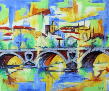 Painting titled "848 Pont neuf de To…" by Jean-Luc Lopez, Original Artwork, Acrylic Mounted on Wood Stretcher frame