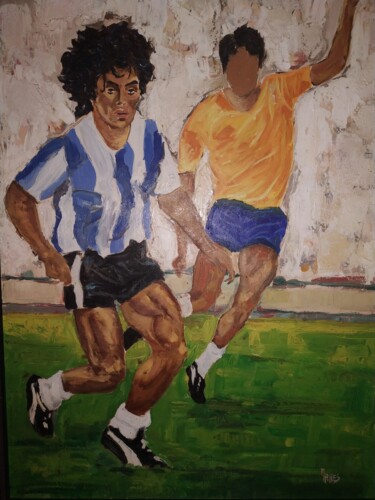 Painting titled "Maradona" by Jean Luc Marès, Original Artwork, Oil