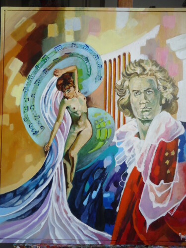 Peinture intitulée "Beethoven et sa muse" par Jean Luc Marès, Œuvre d'art originale, Acrylique
