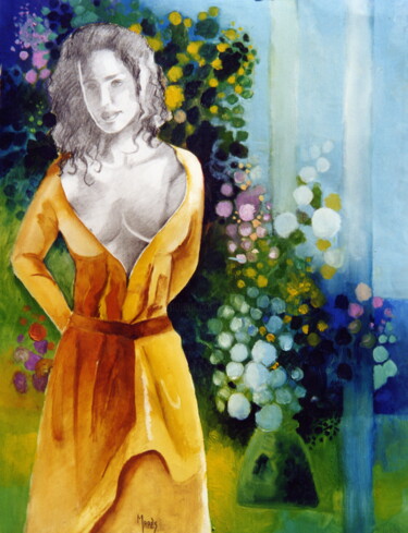 Painting titled "Jeune fille mélanco…" by Jean Luc Marès, Original Artwork, Oil