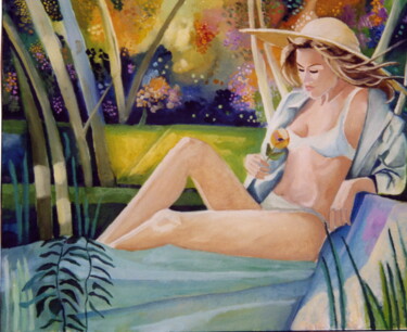 Peinture intitulée "La-baigneuse" par Jean Luc Marès, Œuvre d'art originale, Huile