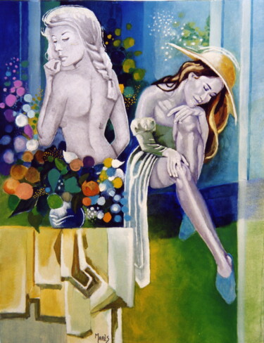 Картина под названием "La belle et la chin…" - Jean Luc Marès, Подлинное произведение искусства, Масло