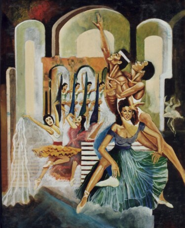 Pintura intitulada "Le ballet de la git…" por Jean Luc Marès, Obras de arte originais, Óleo