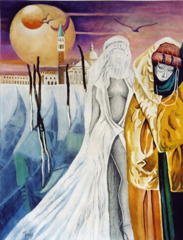 Картина под названием "Venise dans la brume" - Jean Luc Marès, Подлинное произведение искусства, Масло