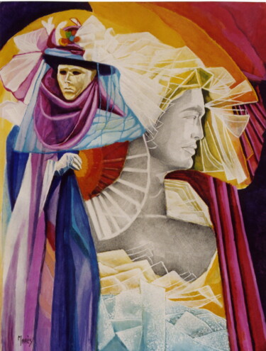 Pittura intitolato "Venise - homme masq…" da Jean Luc Marès, Opera d'arte originale, Olio