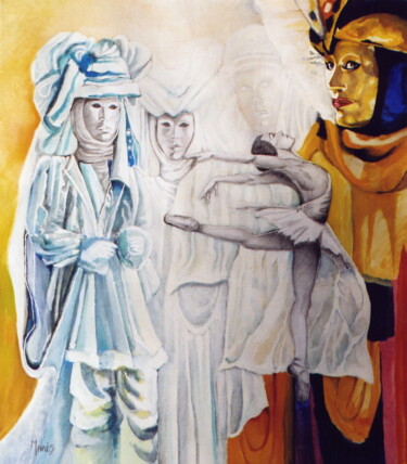 Pintura intitulada "Venise - le masque…" por Jean Luc Marès, Obras de arte originais, Óleo