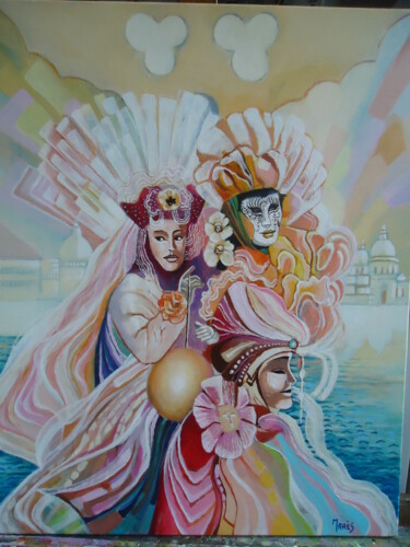 Pintura intitulada "Venise - les songeu…" por Jean Luc Marès, Obras de arte originais, Óleo