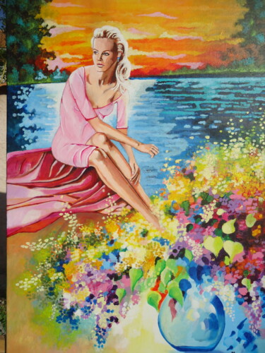 Painting titled "jeune fille amoureu…" by Jean Luc Marès, Original Artwork, Acrylic