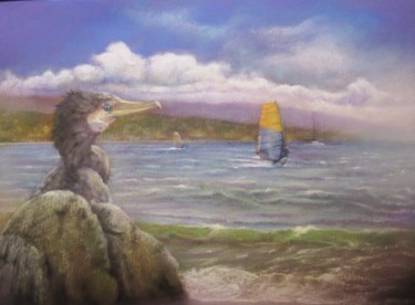 Painting titled "" Le cormoran "" by Jean Luc Mariot, Original Artwork, Pastel