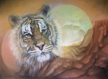 Peinture intitulée "La sagesse du tigre" par Jean Luc Mariot, Œuvre d'art originale, Pastel