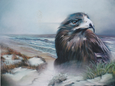 Peinture intitulée "Aigle au bord de mer" par Jean Luc Mariot, Œuvre d'art originale, Pastel