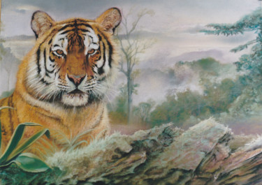 Painting titled "Le regard du tigre" by Jean Luc Mariot, Original Artwork