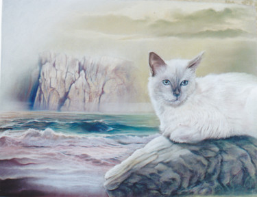 Peinture intitulée "Le chat en bord de…" par Jean Luc Mariot, Œuvre d'art originale