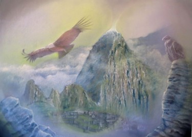 Painting titled "Machu Pichu" by Jean Luc Mariot, Original Artwork, Pastel