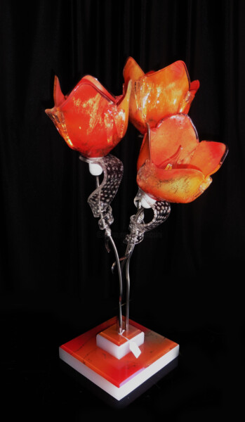 Design intitulée "Lampe 3 tulipes mul…" par Jean Luc Masini, Œuvre d'art originale, Verre