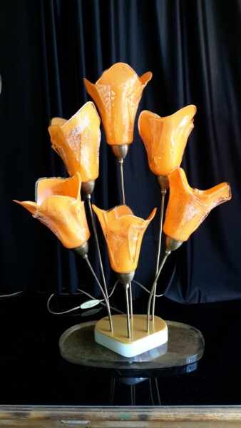 Design intitulée "Lampe 6 tulipes ora…" par Jean Luc Masini, Œuvre d'art originale, Verre