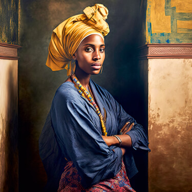 Digitale Kunst getiteld "African Woman 2" door Jean Luc Michon, Origineel Kunstwerk, AI gegenereerde afbeelding