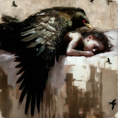 Digitale Kunst getiteld "The Black Eagle 2" door Jean Luc Michon, Origineel Kunstwerk, AI gegenereerde afbeelding