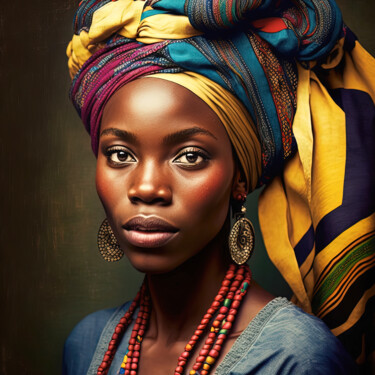 Digital Arts με τίτλο "African Woman 4" από Jean Luc Michon, Αυθεντικά έργα τέχνης, Εικόνα που δημιουργήθηκε με AI