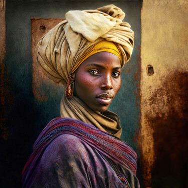 Digitale Kunst mit dem Titel "African Woman 5" von Jean Luc Michon, Original-Kunstwerk, KI-generiertes Bild