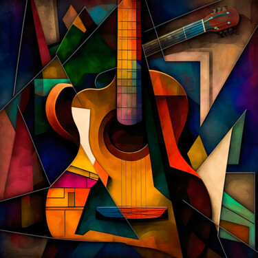 Digitale Kunst getiteld "While My Guitar Gen…" door Jean Luc Michon, Origineel Kunstwerk, AI gegenereerde afbeelding