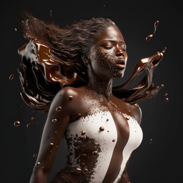 Digitale Kunst mit dem Titel "La Femme Chocolat 2" von Jean Luc Michon, Original-Kunstwerk, KI-generiertes Bild