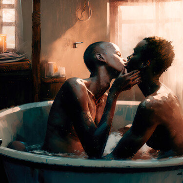 Digitale Kunst getiteld "In The Bath 5" door Jean Luc Michon, Origineel Kunstwerk, AI gegenereerde afbeelding
