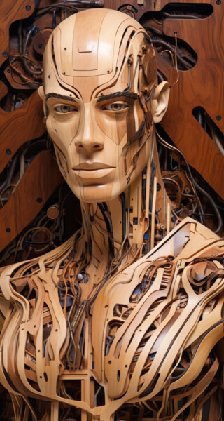 Digitale Kunst mit dem Titel "Wood man 1" von Jean Luc Michon, Original-Kunstwerk, KI-generiertes Bild