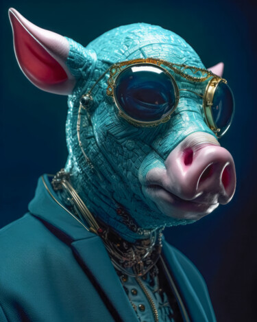 Digital Arts titled "Steampunk Pigs 1" by Jean Luc Michon, Original Artwork, AI generated image