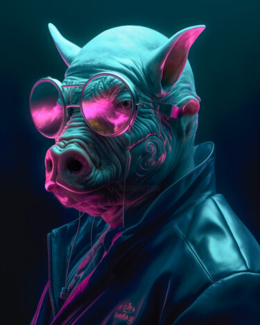 Arts numériques intitulée "Steampunk Pigs 3" par Jean Luc Michon, Œuvre d'art originale, Image générée par l'IA
