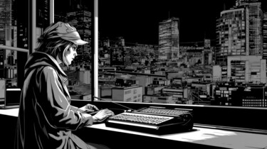 Digital Arts με τίτλο "Black city 1" από Jean Luc Michon, Αυθεντικά έργα τέχνης, Εικόνα που δημιουργήθηκε με AI