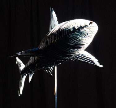 Sculptuur getiteld "Chromium Shark" door Jean-Luc Negro, Origineel Kunstwerk, Metalen