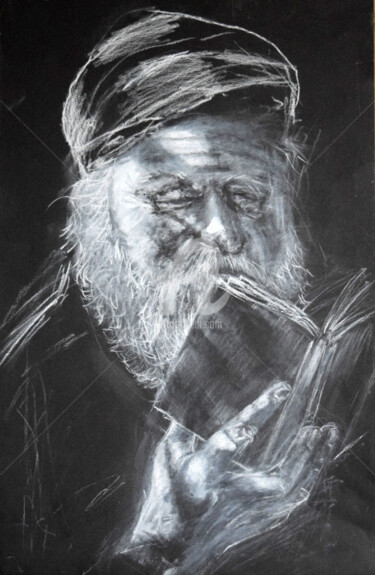 Drawing titled "vieux-rabbin.jpg" by Jean-Luc Pavaut "Yaakov", Original Artwork, Chalk