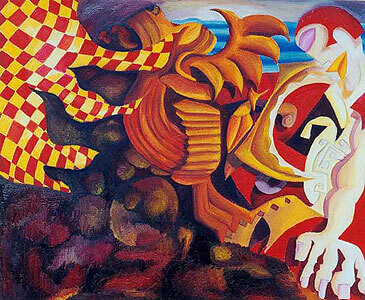 Peinture intitulée "le-taureau-au-corne…" par Jean-Luc Portet, Œuvre d'art originale