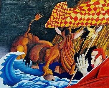 Peinture intitulée "le-taureau-au-dessu…" par Jean-Luc Portet, Œuvre d'art originale