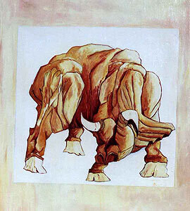 Peinture intitulée "le-taureau-dans-le-…" par Jean-Luc Portet, Œuvre d'art originale