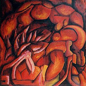 Peinture intitulée "phoenix-et-taureau" par Jean-Luc Portet, Œuvre d'art originale