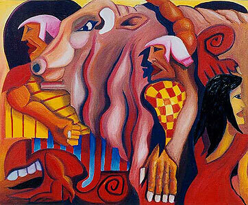 Peinture intitulée "taureau-centurion-f…" par Jean-Luc Portet, Œuvre d'art originale