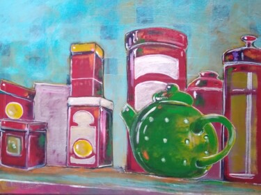 Painting titled "Red pots" by Jean-Luc Richard, Original Artwork, Acrylic