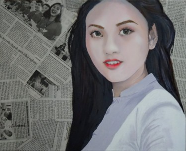 Schilderij getiteld "VIETNAMIENNE SUR JO…" door Jean-Luc Tranchand, Origineel Kunstwerk, Olie