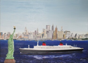 Peinture intitulée "France  New-York" par Jean-Luc Tranchand, Œuvre d'art originale, Huile Monté sur Châssis en bois