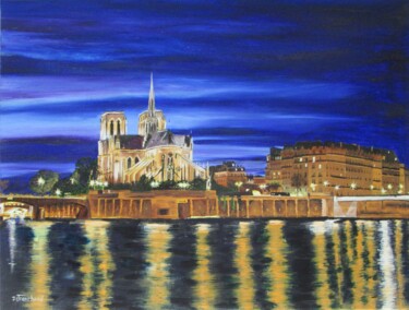 Painting titled "Seine nocturne" by Jean-Luc Tranchand, Original Artwork, Oil