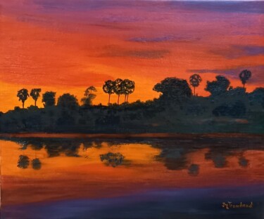 Painting titled "Coucher de soleil a…" by Jean-Luc Tranchand, Original Artwork, Oil